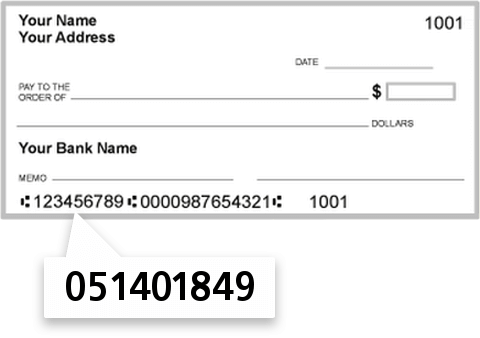 051401849 routing number on Bank of Marion check