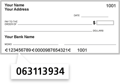 063113934 routing number on Fidelity BK of Florida NA check