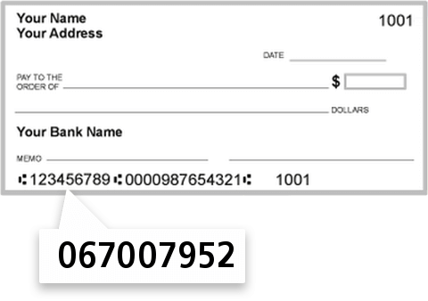 067007952 routing number on Kislak National Bank check