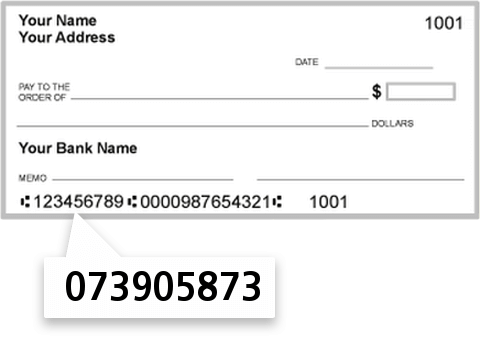 073905873 routing number on Security National Bank check
