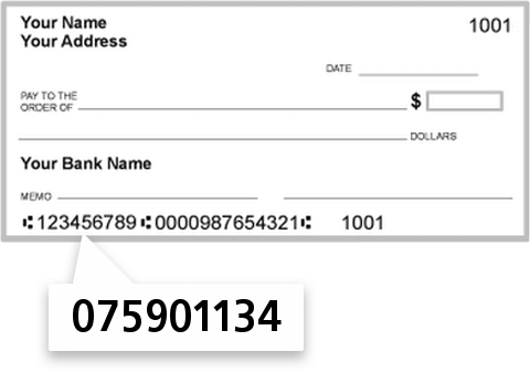 075901134 routing number on Bank First National check