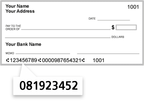 081923452 routing number on Community Bank Trenton check