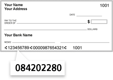 084202280 routing number on Cleveland State Bank check