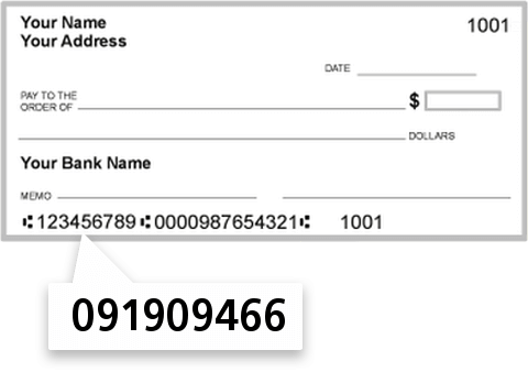 091909466 routing number on Sentry Bank check