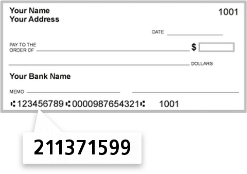 211371599 routing number on Southbridge Savings Bank check