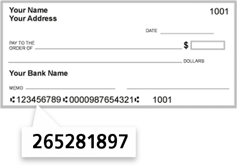 265281897 routing number on BEL Federal CR UN check