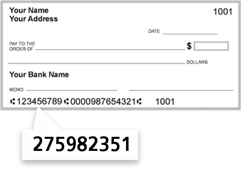 275982351 routing number on Public Service CU check