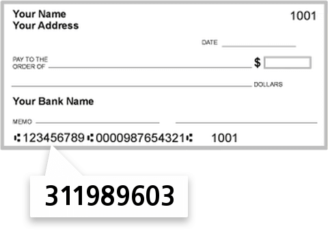 311989603 routing number on Kelly Community Federal Credit Union check