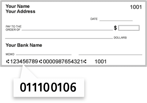011100106 routing number on Wells Fargo Bank check