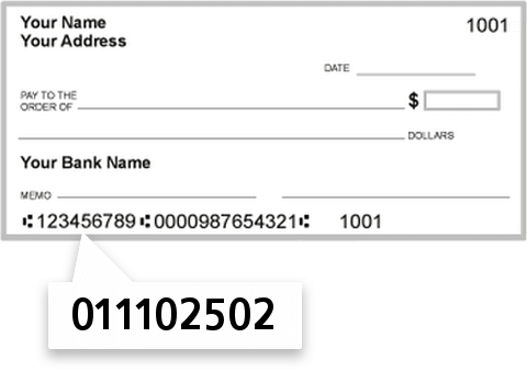 011102502 routing number on Union Savings Bank check