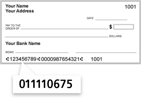 011110675 routing number on Webster Bank NA check