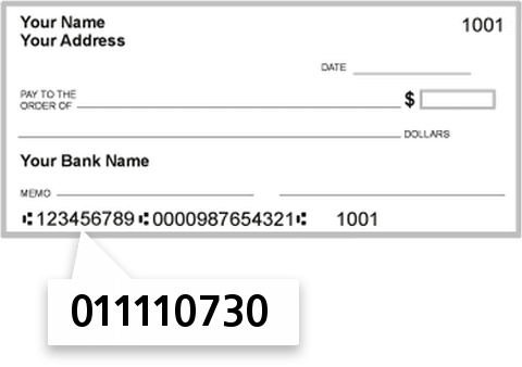 011110730 routing number on Bankwell Bank check