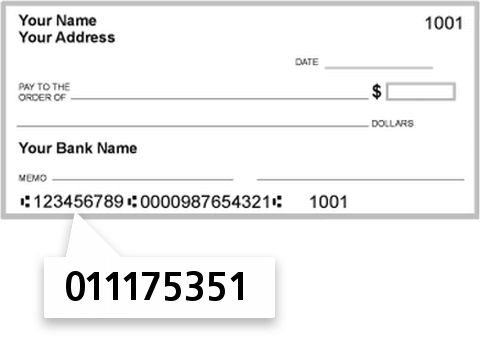 011175351 routing number on Dime Bank check