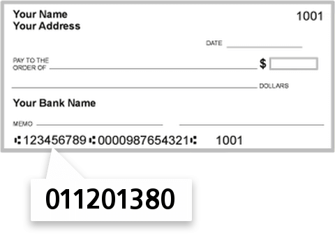 011201380 routing number on Camden National Bank check