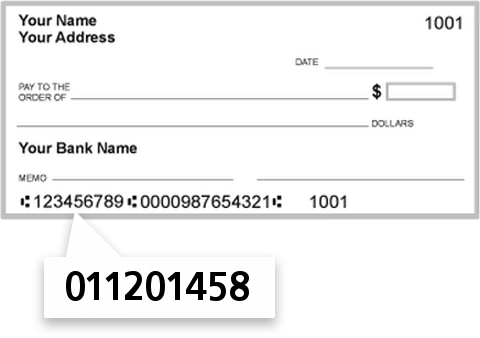 011201458 routing number on Camden National Bank check