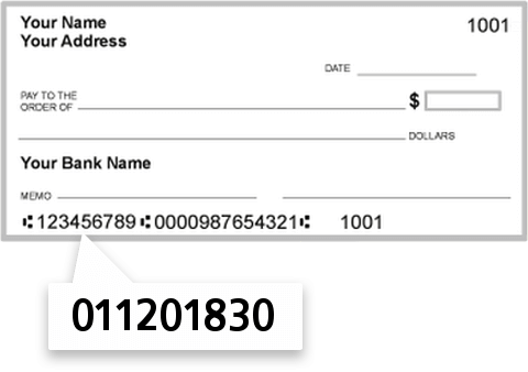 011201830 routing number on First National Bank check