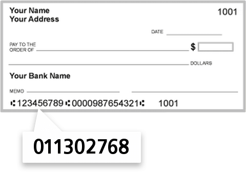011302768 routing number on Peoples United Bank NA check