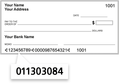 011303084 routing number on Cambridge Savings Bank check