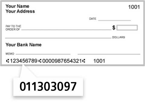 011303097 routing number on Northern Bank AND Trust CO check