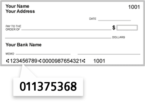 011375368 routing number on Brookline Bank check