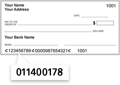 011400178 routing number on Bank of America check