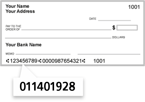 011401928 routing number on Merrimack County Savings BK check