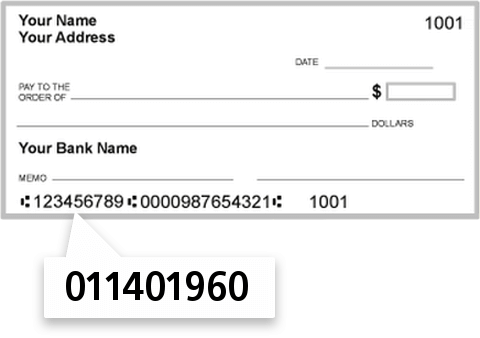 011401960 routing number on Peoples United Bank NA check