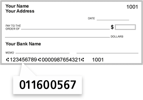 011600567 routing number on Peoples Trust Company check