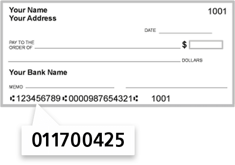011700425 routing number on Northway Bank check