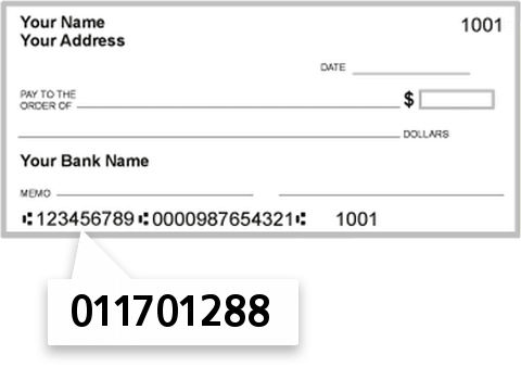 011701288 routing number on Northway Bank check