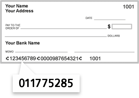 011775285 routing number on Mascoma Savings Bank check