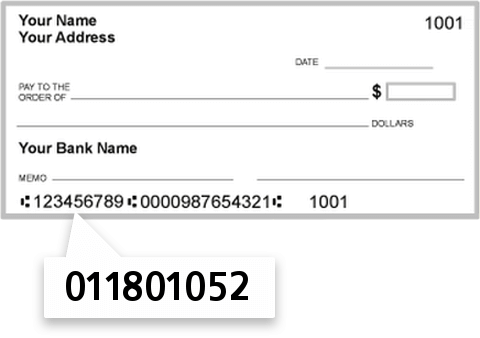011801052 routing number on Bank of America NA check