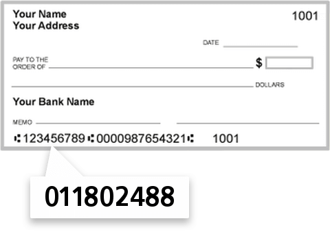 011802488 routing number on Peoples United Bank NA check