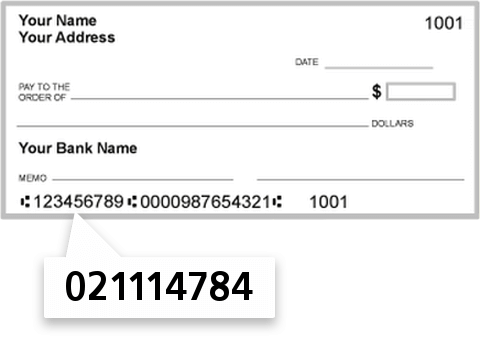 021114784 routing number on Bankwell Bank check