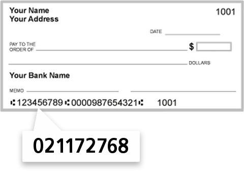 021172768 routing number on Newtown Savings Bank check