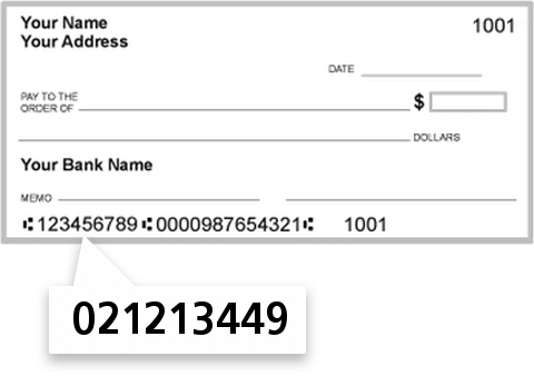 021213449 routing number on Investors Bank check