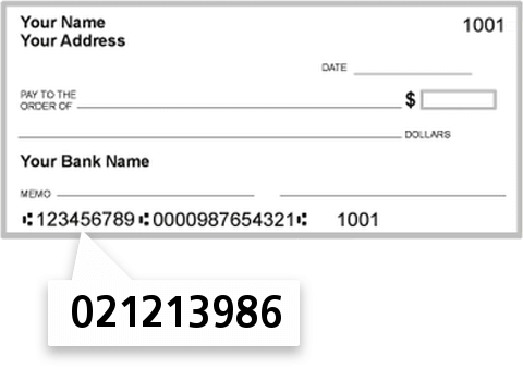 021213986 routing number on Highlands State Bank check