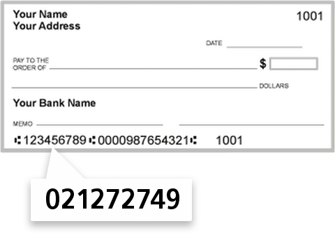 021272749 routing number on Connectone Bank check