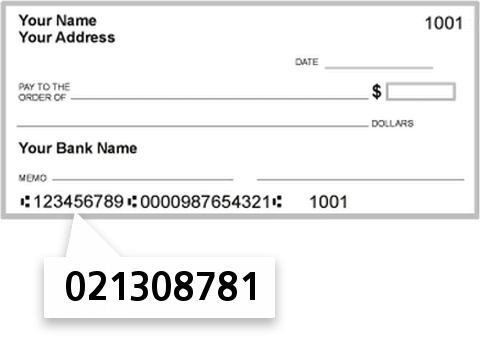 021308781 routing number on Community Bank NA check