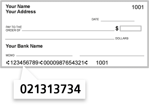 021313734 routing number on Pathfinder Bank check