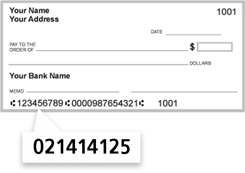 021414125 routing number on Radius Bank check