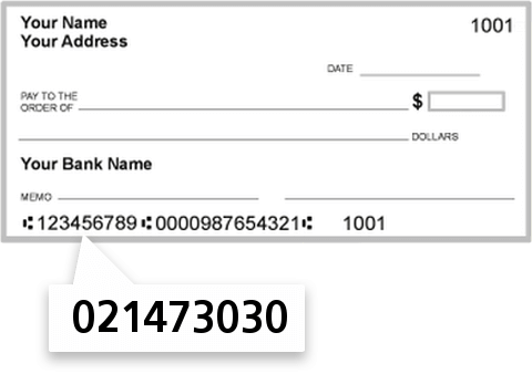 021473030 routing number on Quontic Bank check