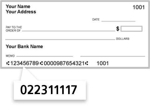022311117 routing number on Savannah Bank NA check