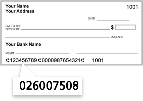 026007508 routing number on Bank of America NA check