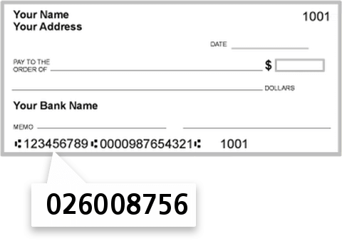 026008756 routing number on Bessemer Trust CO NA check