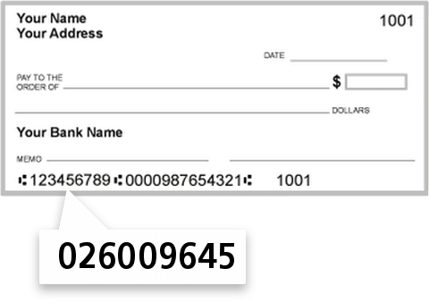 026009645 routing number on Citibank NA check