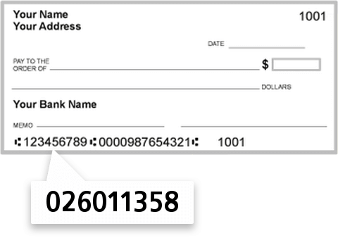 026011358 routing number on Valley National Bank check