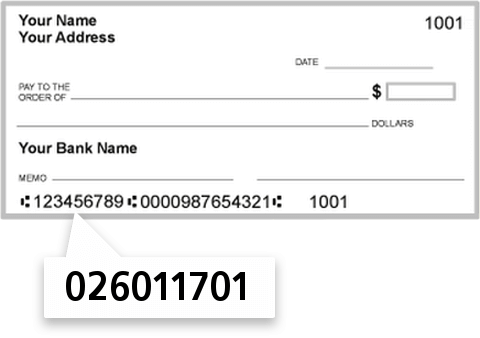 026011701 routing number on Investors Bank check