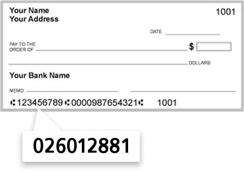026012881 routing number on Wells Fargo Bank check