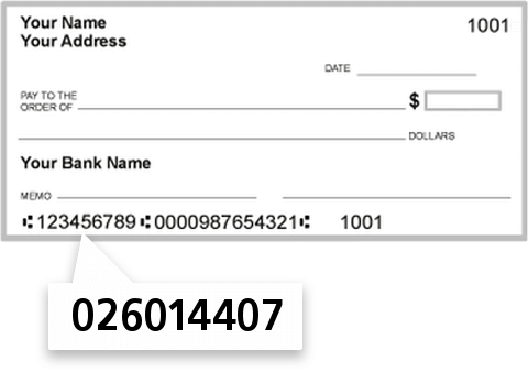 026014407 routing number on Savoy Bank check